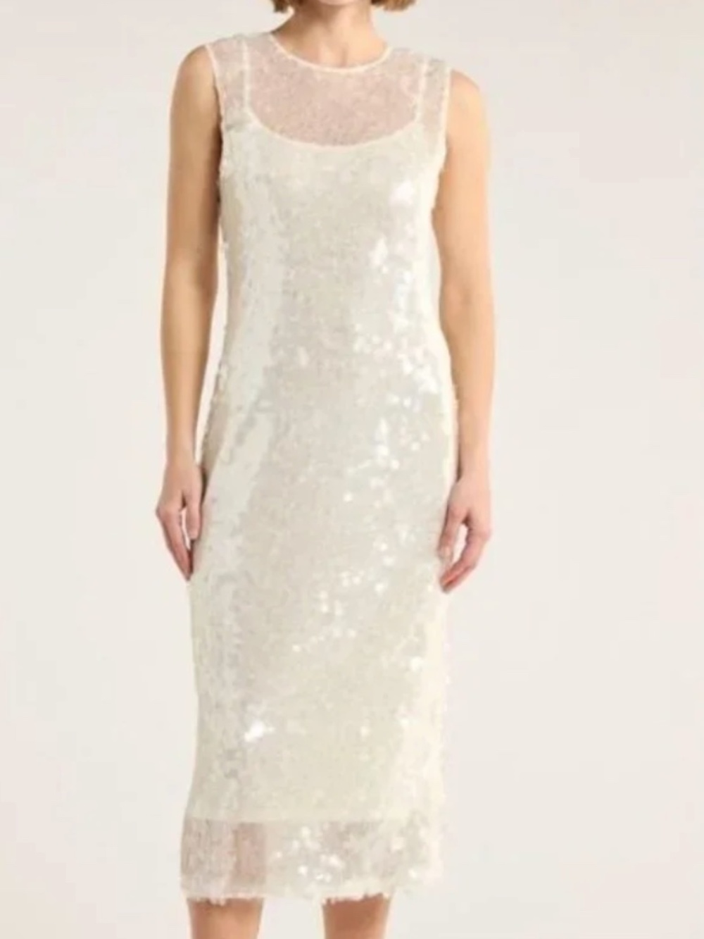 WAYF Women's Natural Sleeveless White Sequin Midi Dress | Size S